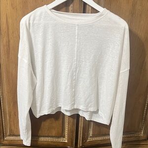 Gap Cropped Linen Blend Top Size Medium White